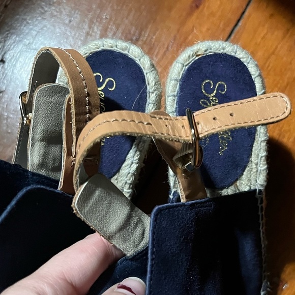 Seychelles 8 women’s wedge high heels blue suede leather buckle - Picture 3 of 12